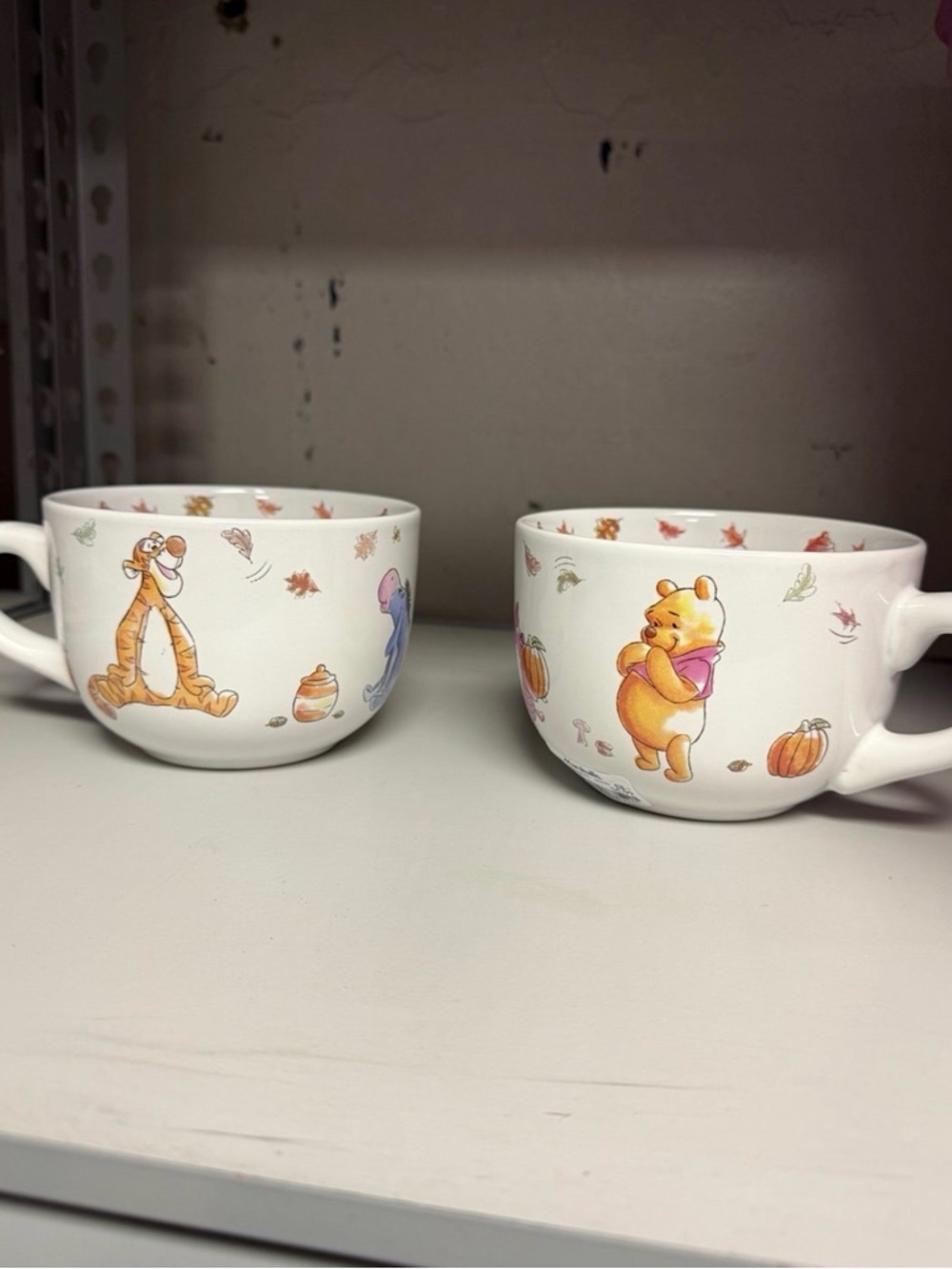 Disney Winnie the Pooh Fall Character Mugs - White with Orange and Pink Accents